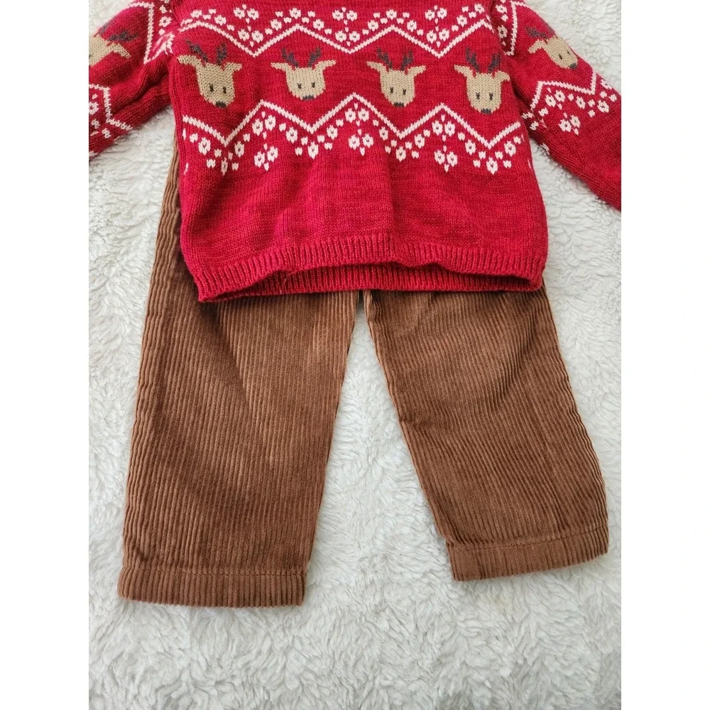 Carter's Baby Boy Christmas Reindeer Sweater Corduroy Pants Set 12M NWT Holiday